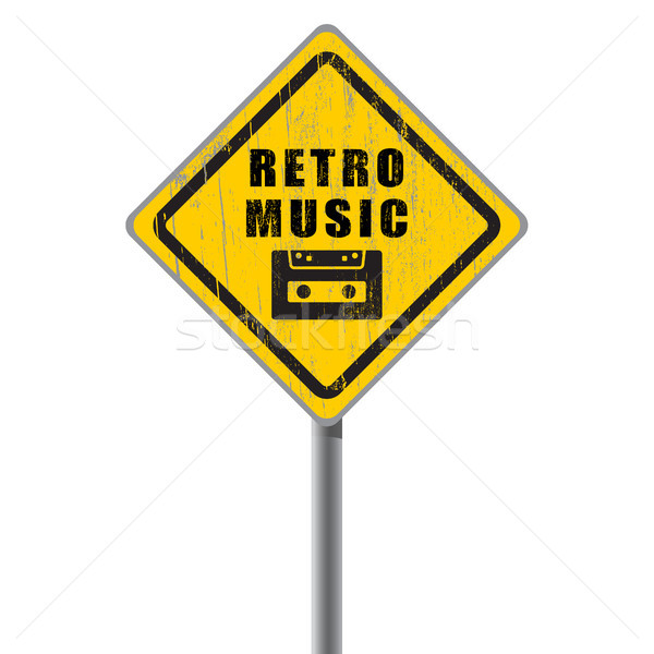 Retro music old scratched road sign. Stock photo © borysshevchuk
