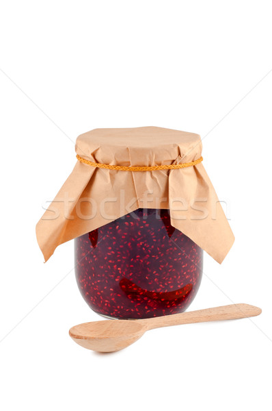 Stock photo: Jam in glass jar isolated on white background.