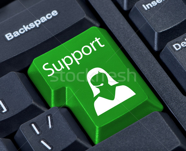 Support button with girl manager. Stock photo © borysshevchuk