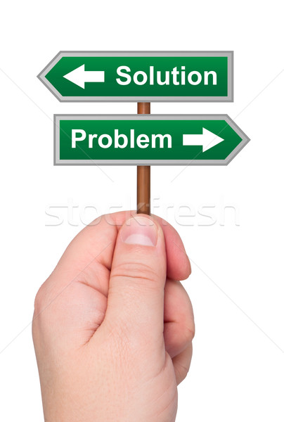 Waymark arrows solution problem in hand isolated on white backgr Stock photo © borysshevchuk