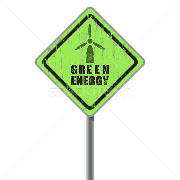 Stock photo: Green energy old scratched street sign.
