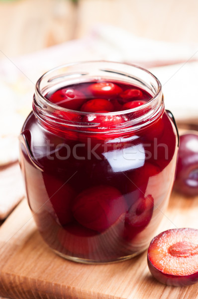 Plum compote in jar close up. Stock photo © borysshevchuk