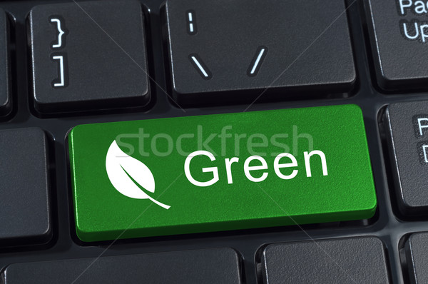 Foto stock: Verde · botão · teclado · ícone · folha · ecologia