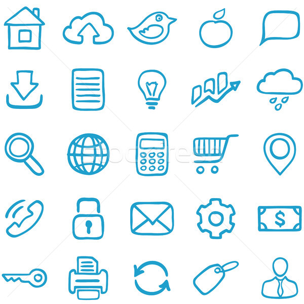 Iconen ontwerp decoratie groep printer calculator Stockfoto © borysshevchuk
