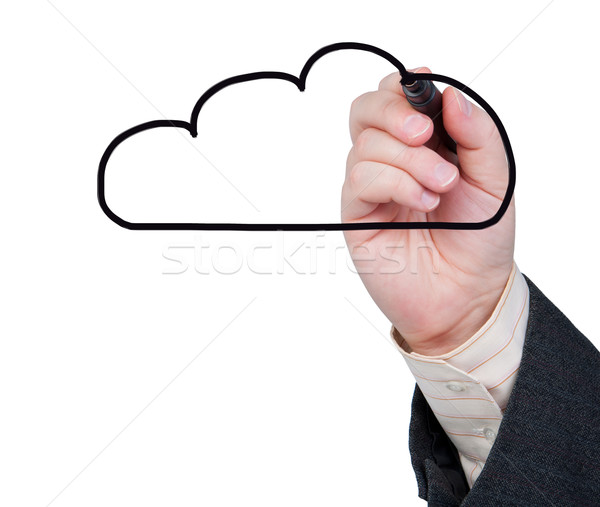 Hand with marker draws a cloud on white background. Stock photo © borysshevchuk