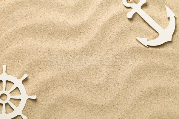 Nyár dekoratív horgony hajó kormánykerék homokos tengerpart Stock fotó © Bozena_Fulawka