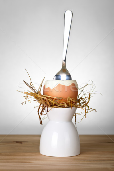 Húsvéti tojás széna fészek fehér áll tojás Stock fotó © Bozena_Fulawka