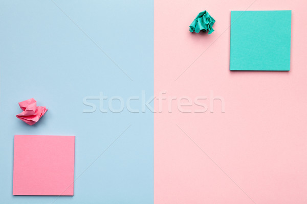 Sticky Notes with Crumbled Paper Balls on Pastel Background Stock photo © Bozena_Fulawka