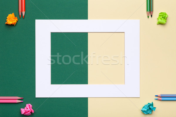 Kleur potloden frame groene Geel terug naar school Stockfoto © Bozena_Fulawka