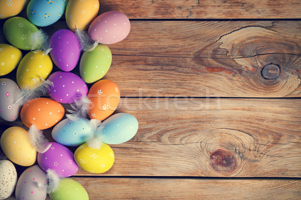 Stok fotoğraf: Paskalya · paskalya · yumurtası · ahşap · masa · üst · görmek · bo