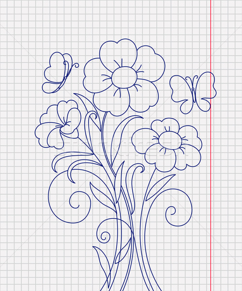 Kidstyle Flower Sketch On The Paper Sheet Vector Illustration