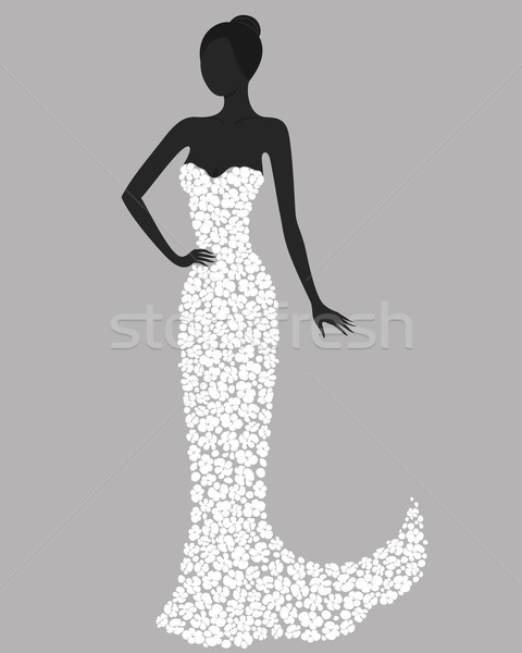 Fille fleur blanche robe silhouette femme Photo stock © brahmapootra