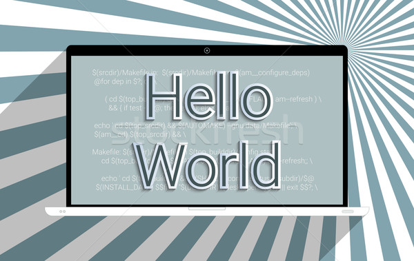 Foto stock: Hola · mundo · aprender · código · ordenador