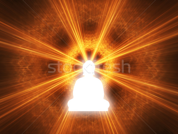 Inspiratie siluetă Buddha alb stralucire digital Imagine de stoc © Bratovanov
