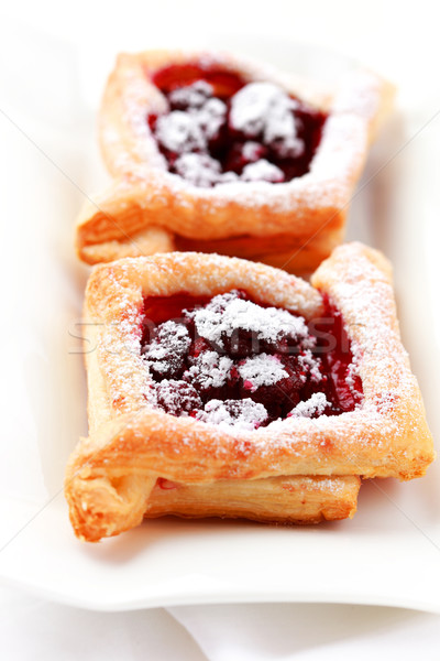 Cseresznye sütemény finom porcukor étel torta Stock fotó © brebca