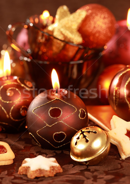 Karácsony csendélet gyertyák sütik barna piros Stock fotó © brebca