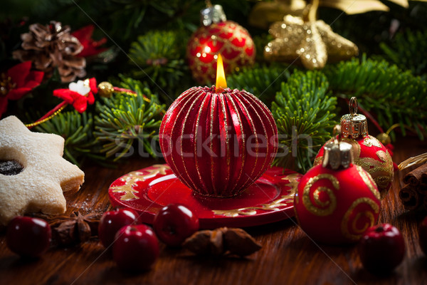 Рождества свечу Cookies Sweet древесины яблоко Сток-фото © brebca