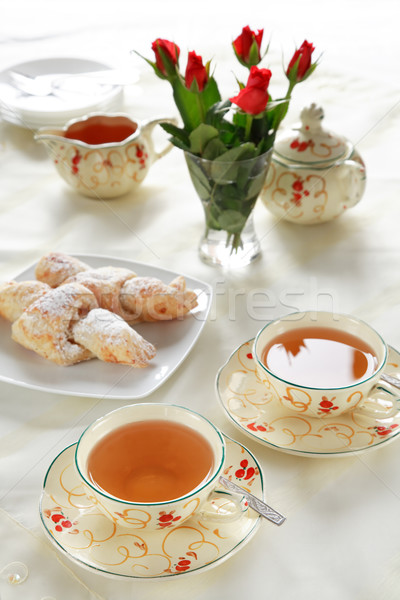 Tee Zeit Tassen Kuchen trinken Stock foto © brebca
