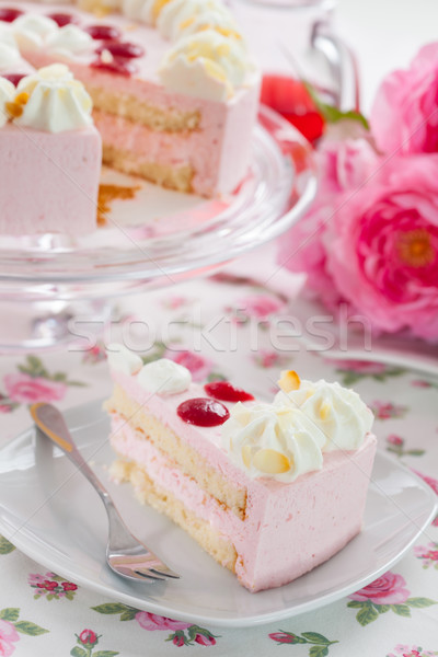 Stock photo: Piece of strawberry cream cake