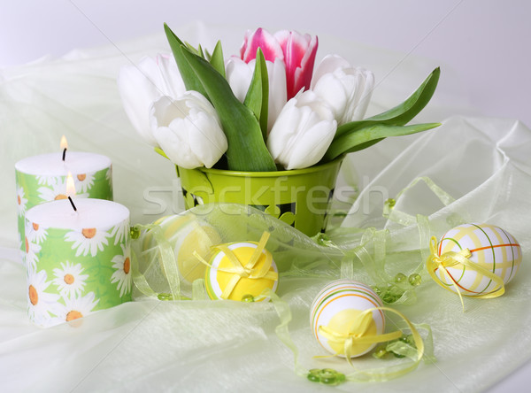 Húsvét részlet asztal dekoráció húsvéti tojások fehér Stock fotó © brebca