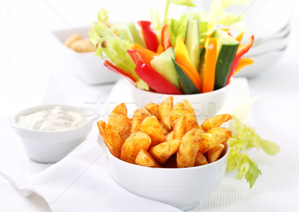 Raw vegetable and wedges with dip Stock photo © brebca