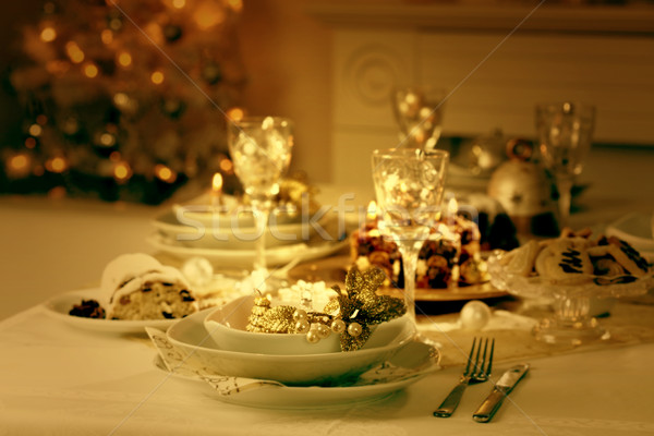 Place setting for Christmas in vintage colors Stock photo © brebca