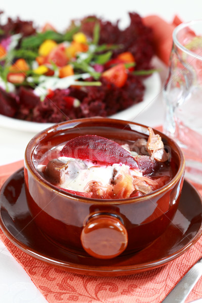 Red cabbage soup with beetroot (borscht) Stock photo © brebca