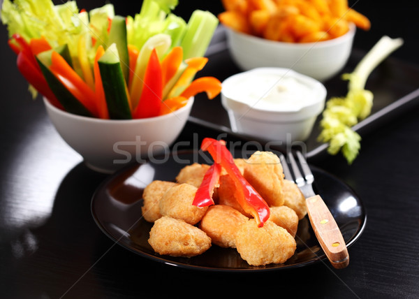 Chili cheese nuggets with raw vegetable Stock photo © brebca