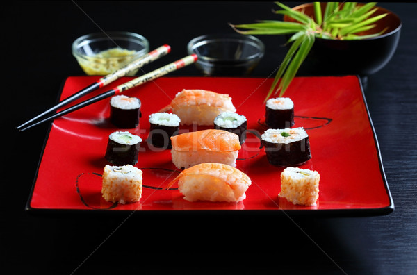 Sushi Japon gıda atış balık restoran Stok fotoğraf © brebca