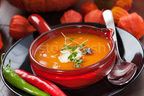 Pompoen soep chili dankzegging oranje leven Stockfoto © brebca