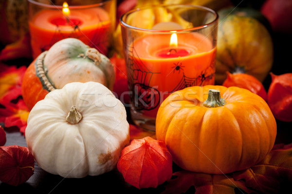 Szczęśliwy halloween świece martwa natura pomarańczowy Zdjęcia stock © brebca