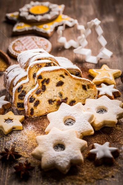 Stock photo: Christmas stollen with cookies