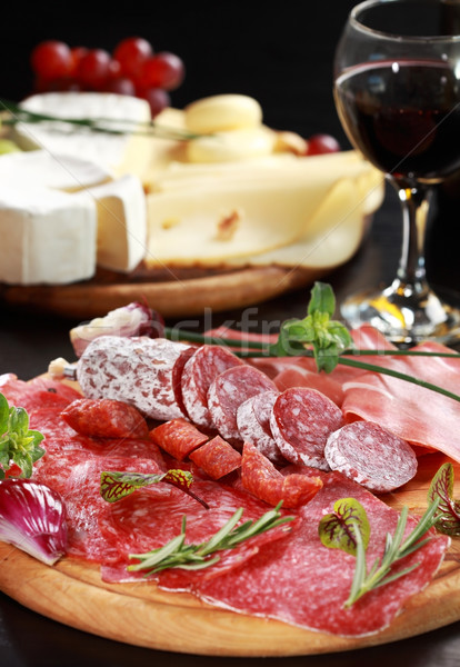 Salami and cheese platter with herbs Stock photo © brebca