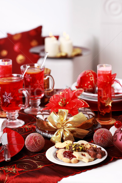 Stok fotoğraf: Noel · kurabiye · kek · şarap · kırmızı · çay