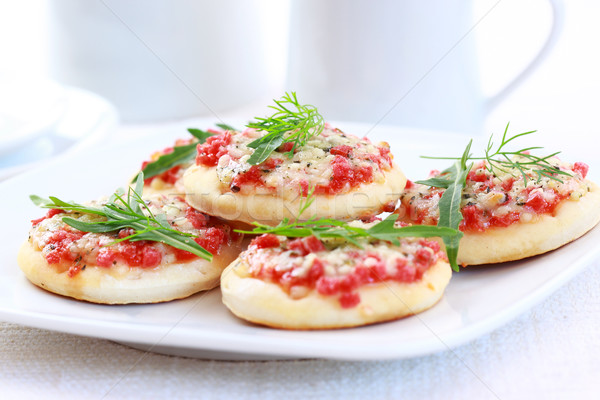 Küçük kekler meze jambon peynir gıda Stok fotoğraf © brebca