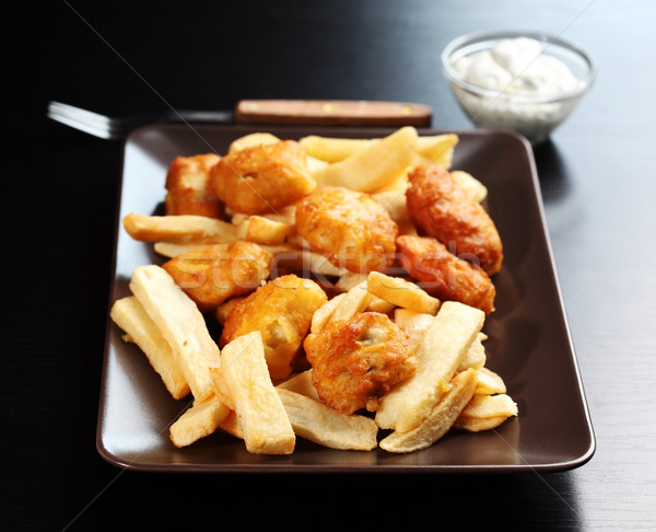 Vis chips voedsel tabel cafe Stockfoto © brebca
