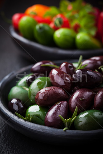 Gemischte Oliven Snack Gemüse Abendessen Stock foto © brebca