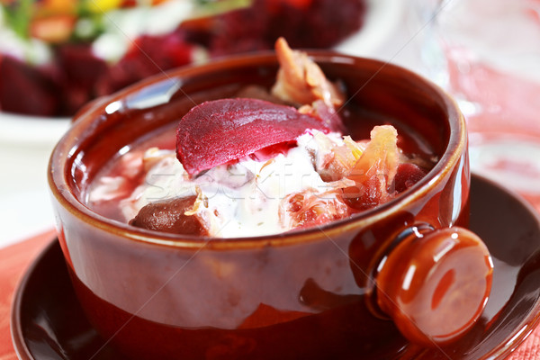 Red cabbage soup with beetroot (borscht) Stock photo © brebca