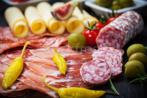 Antipasti Catering unterschiedlich Fleisch Käse Produkte Stock foto © brebca