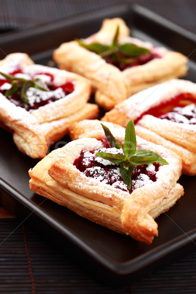 Cseresznye sütemény finom porcukor étel torta Stock fotó © brebca