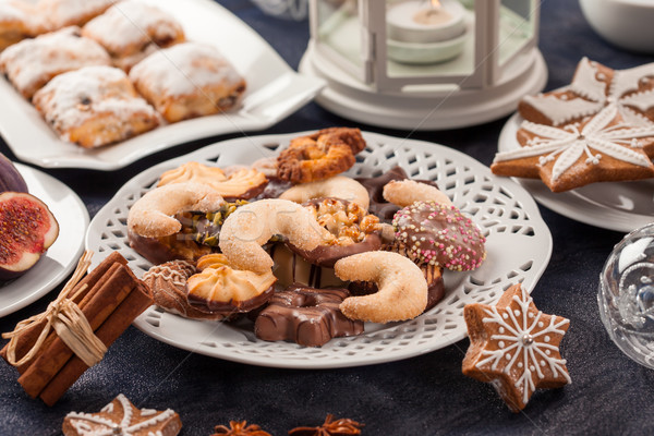 Photo stock: Assortiment · Noël · cookies · table · alimentaire · bougie