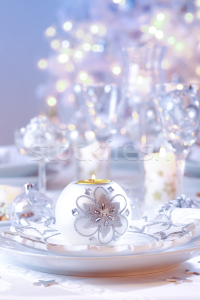 Stock fotó: Díszített · karácsony · asztal · fa · étel · üveg