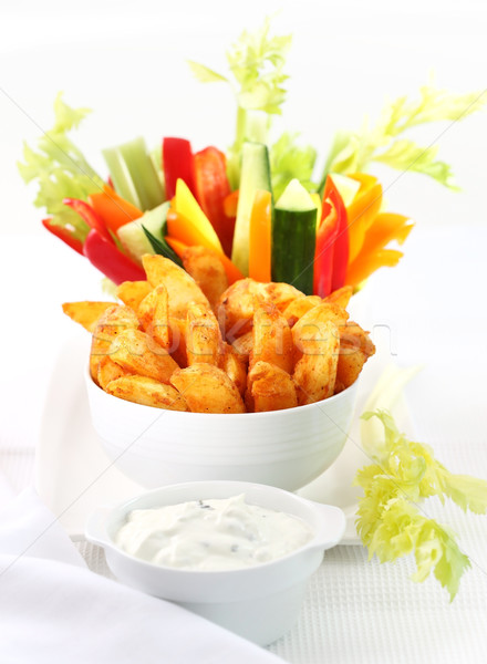 Raw vegetable and wedges with dip Stock photo © brebca