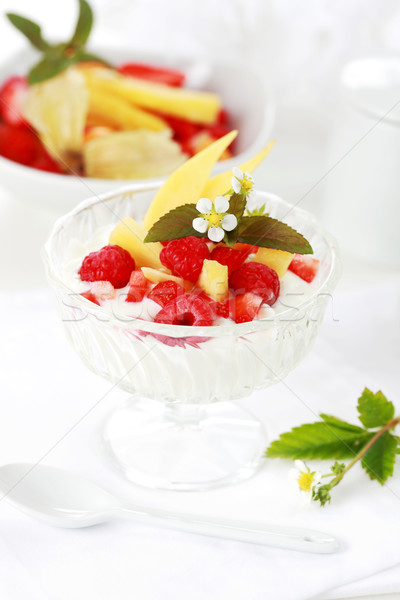 Stock fotó: Természetes · joghurt · friss · gyümölcsök · reggeli · narancs