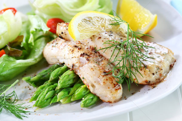 Sült hal zöld spárga saláta finom Stock fotó © brebca