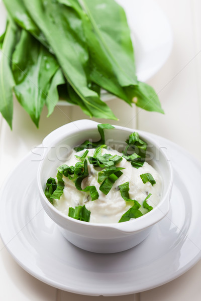 Yogurt dip with fresh wild garlic Stock photo © brebca