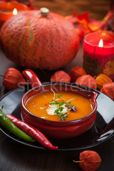 Abóbora sopa pimenta ação de graças laranja vida Foto stock © brebca