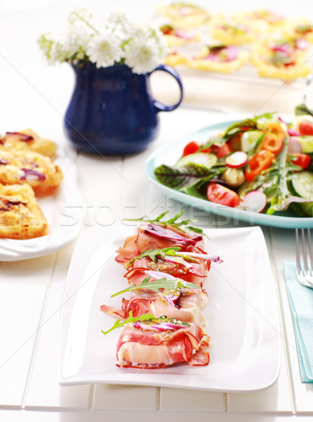 Prosciutto rolls filled with cheese Stock photo © brebca
