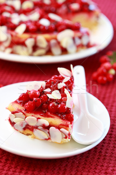 Foto stock: Bolo · de · queijo · groselha · delicioso · amêndoa · aniversário · fruto