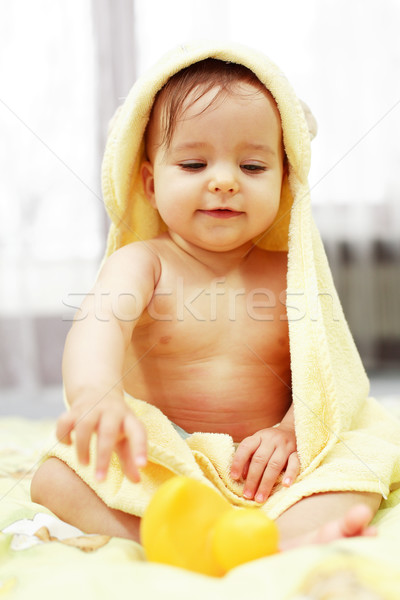 Stock fotó: Aranyos · baba · fürdőkád · játék · család · mosoly